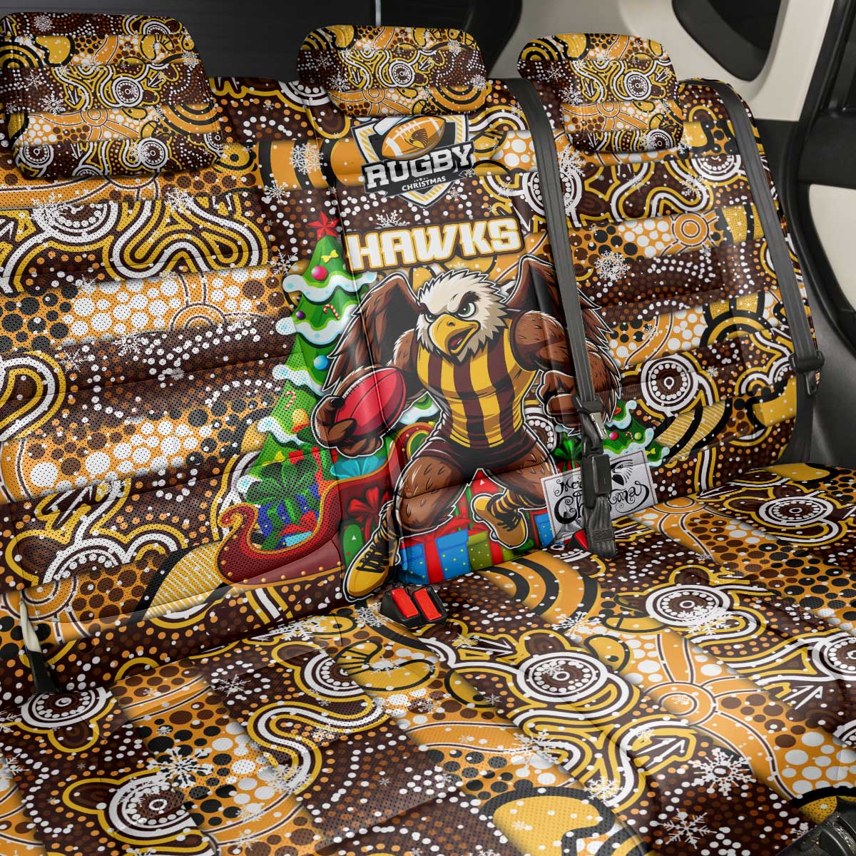 Hawks Football Merry Christmas Back Car Seat Cover Indigenous Australian Art