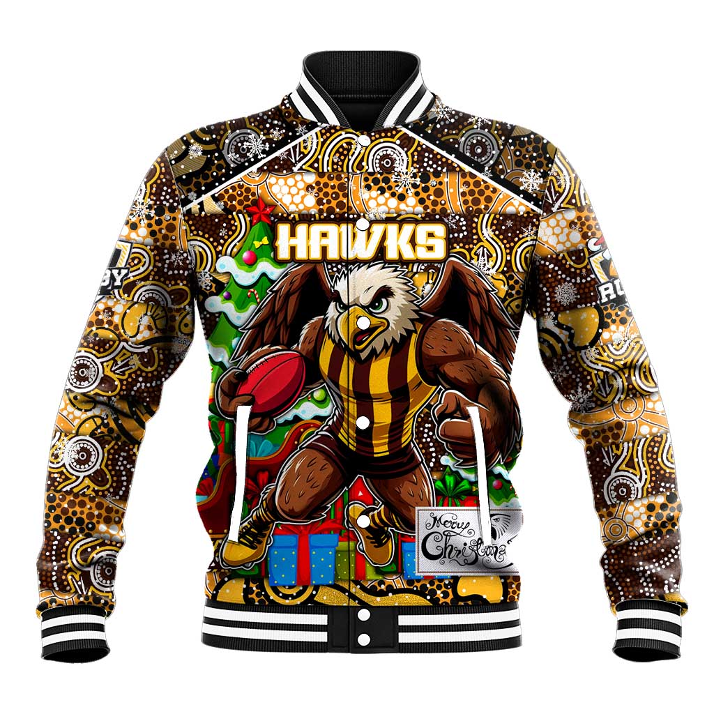 Custom Hawks Rugby Merry Christmas Baseball Jacket Indigenous Australian Art