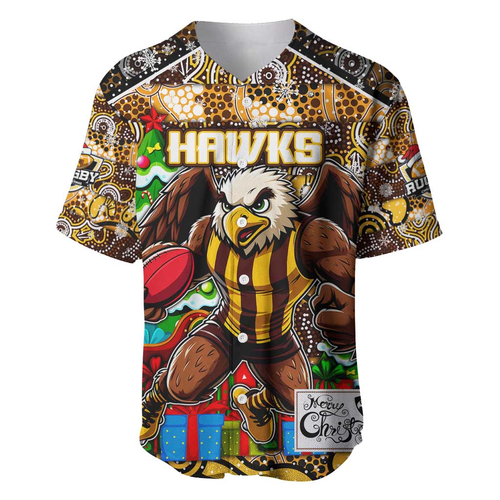 Custom Hawks Rugby Merry Christmas Baseball Jersey Indigenous Australian Art