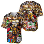 Custom Hawks Rugby Merry Christmas Baseball Jersey Indigenous Australian Art