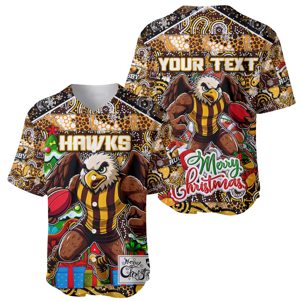 Custom Hawks Rugby Merry Christmas Baseball Jersey Indigenous Australian Art