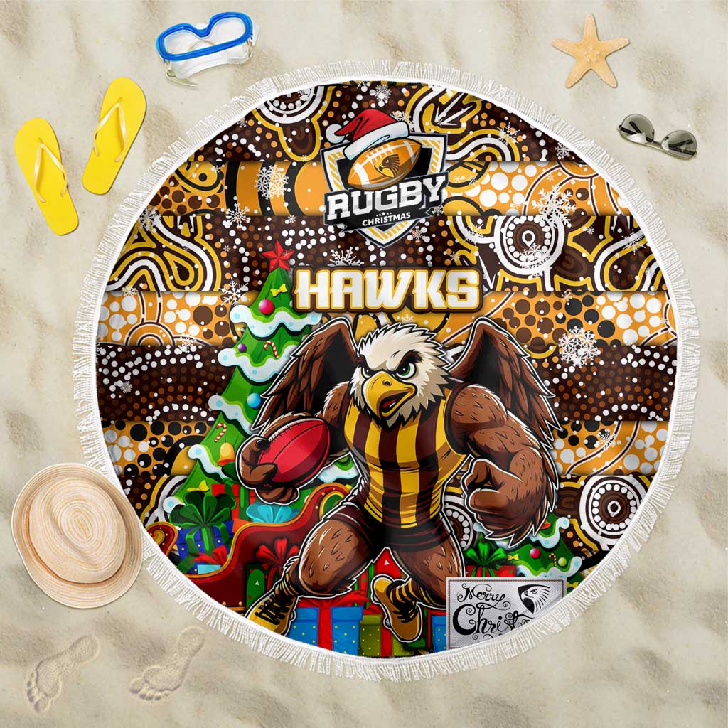 Hawks Football Merry Christmas Beach Blanket Indigenous Australian Art