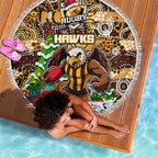 Hawks Football Merry Christmas Beach Blanket Indigenous Australian Art