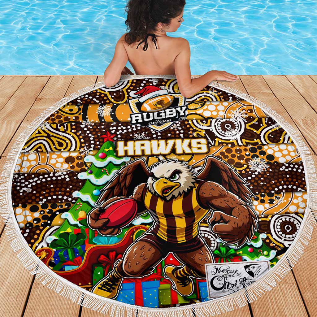Hawks Football Merry Christmas Beach Blanket Indigenous Australian Art