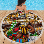 Hawks Football Merry Christmas Beach Blanket Indigenous Australian Art