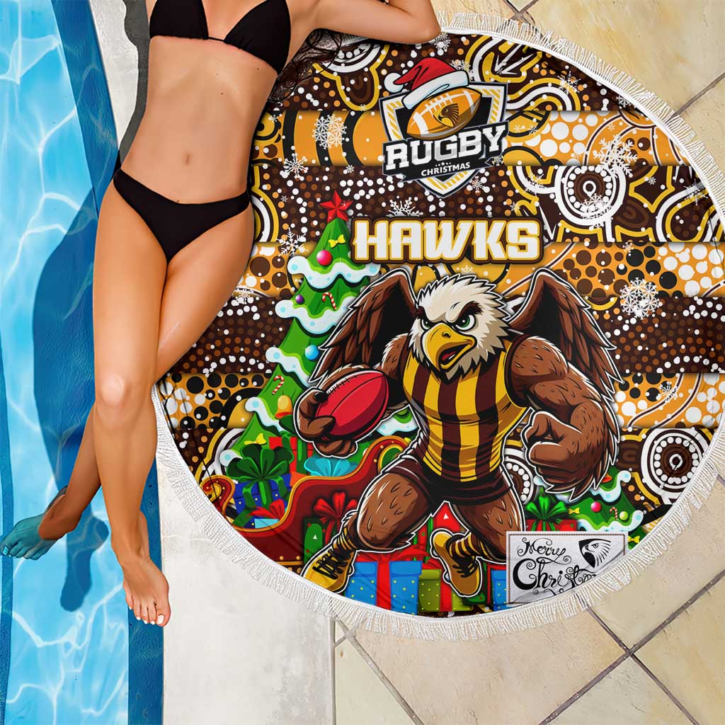 Hawks Football Merry Christmas Beach Blanket Indigenous Australian Art