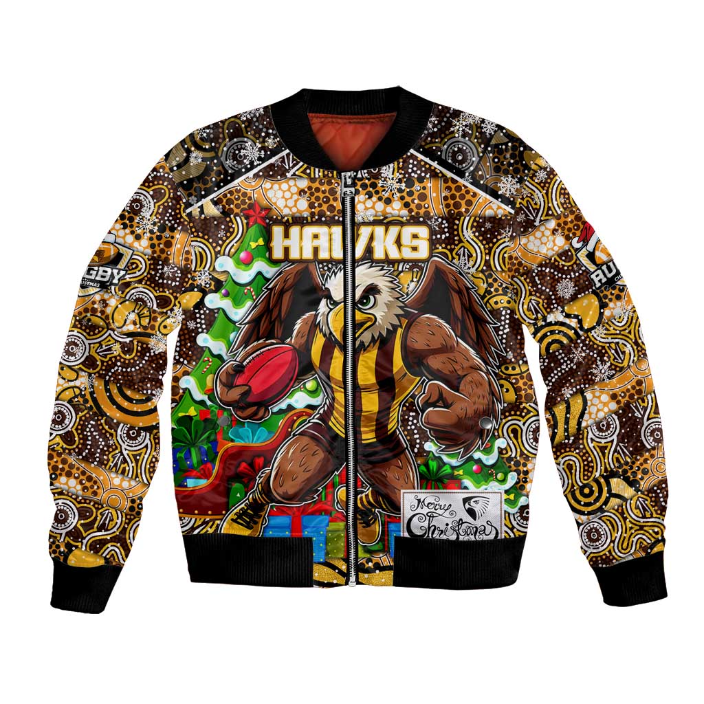Custom Hawks Rugby Merry Christmas Bomber Jacket Indigenous Australian Art