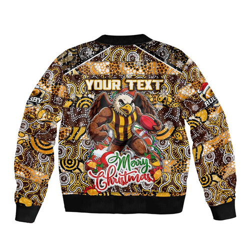 Custom Hawks Rugby Merry Christmas Bomber Jacket Indigenous Australian Art