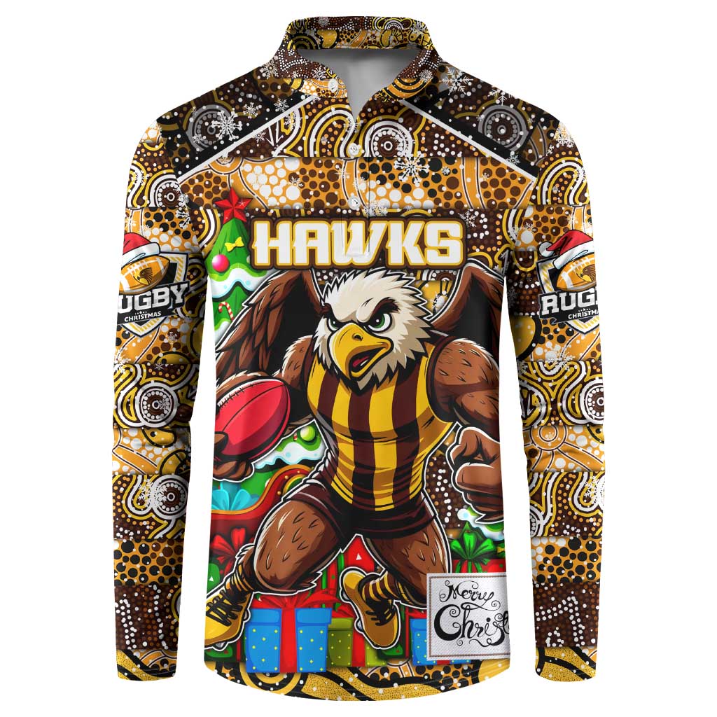 Custom Hawks Rugby Merry Christmas Button Sweatshirt Indigenous Australian Art