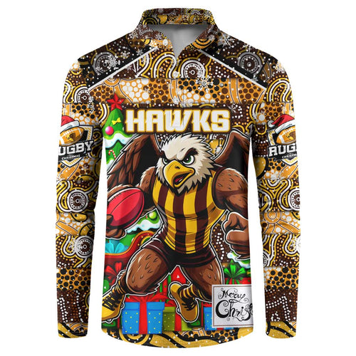 Custom Hawks Rugby Merry Christmas Button Sweatshirt Indigenous Australian Art