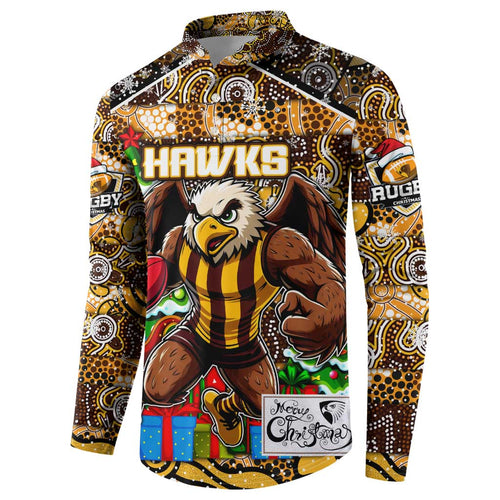 Custom Hawks Rugby Merry Christmas Button Sweatshirt Indigenous Australian Art