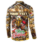 Custom Hawks Rugby Merry Christmas Button Sweatshirt Indigenous Australian Art