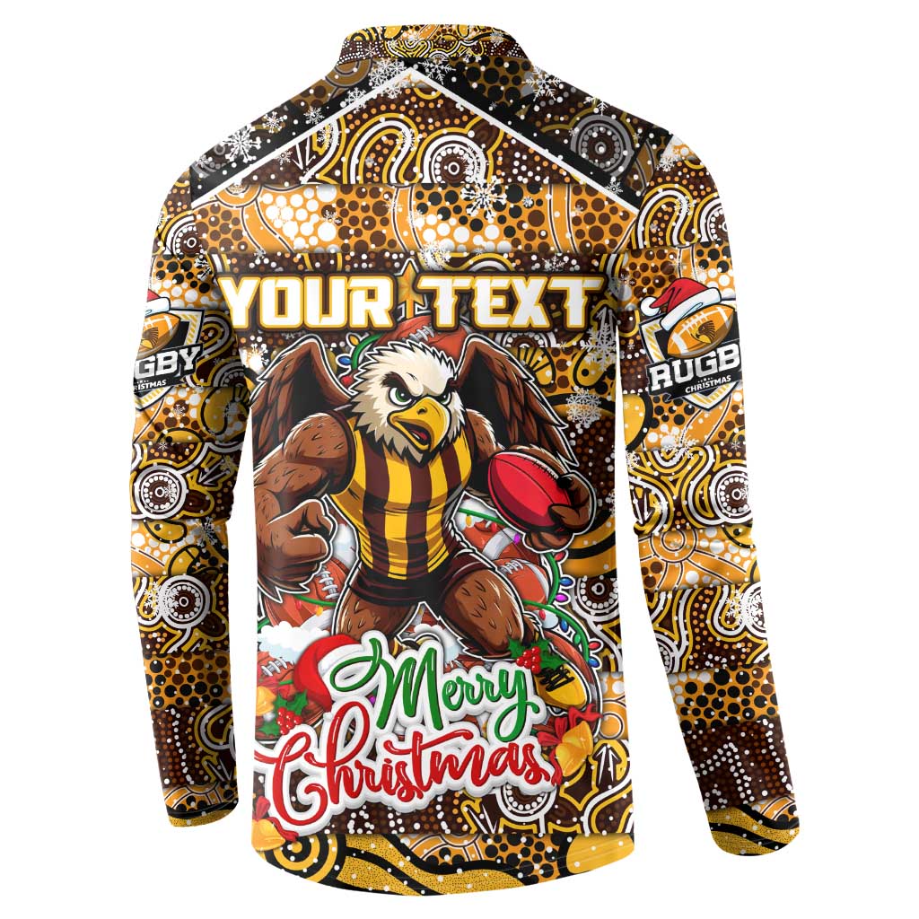 Custom Hawks Rugby Merry Christmas Button Sweatshirt Indigenous Australian Art