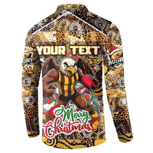 Custom Hawks Rugby Merry Christmas Button Sweatshirt Indigenous Australian Art