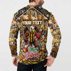 Custom Hawks Rugby Merry Christmas Button Sweatshirt Indigenous Australian Art