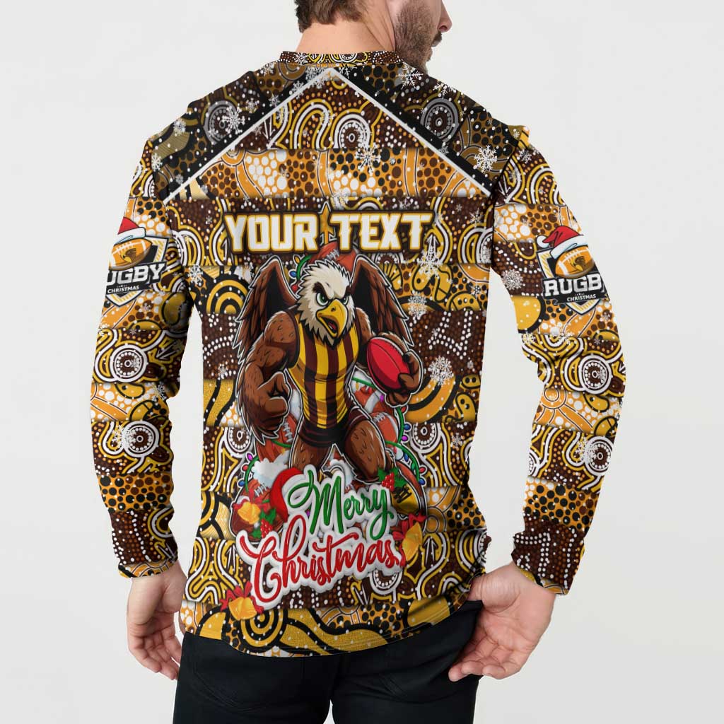 Custom Hawks Rugby Merry Christmas Button Sweatshirt Indigenous Australian Art