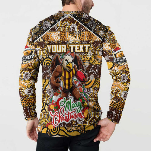 Custom Hawks Rugby Merry Christmas Button Sweatshirt Indigenous Australian Art