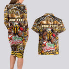 Custom Hawks Rugby Merry Christmas Couples Matching Long Sleeve Bodycon Dress and Hawaiian Shirt Indigenous Australian Art