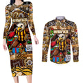 Custom Hawks Rugby Merry Christmas Couples Matching Long Sleeve Bodycon Dress and Long Sleeve Button Shirt Indigenous Australian Art