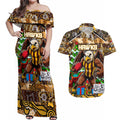 Custom Hawks Rugby Merry Christmas Couples Matching Off Shoulder Maxi Dress and Hawaiian Shirt Indigenous Australian Art