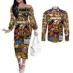 Custom Hawks Rugby Merry Christmas Couples Matching Off The Shoulder Long Sleeve Dress and Long Sleeve Button Shirt Indigenous Australian Art