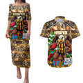 Custom Hawks Rugby Merry Christmas Couples Matching Puletasi and Hawaiian Shirt Indigenous Australian Art