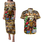Custom Hawks Rugby Merry Christmas Couples Matching Puletasi and Hawaiian Shirt Indigenous Australian Art