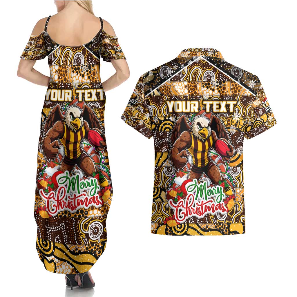 Custom Hawks Rugby Merry Christmas Couples Matching Summer Maxi Dress and Hawaiian Shirt Indigenous Australian Art