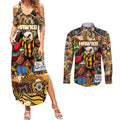 Custom Hawks Rugby Merry Christmas Couples Matching Summer Maxi Dress and Long Sleeve Button Shirt Indigenous Australian Art