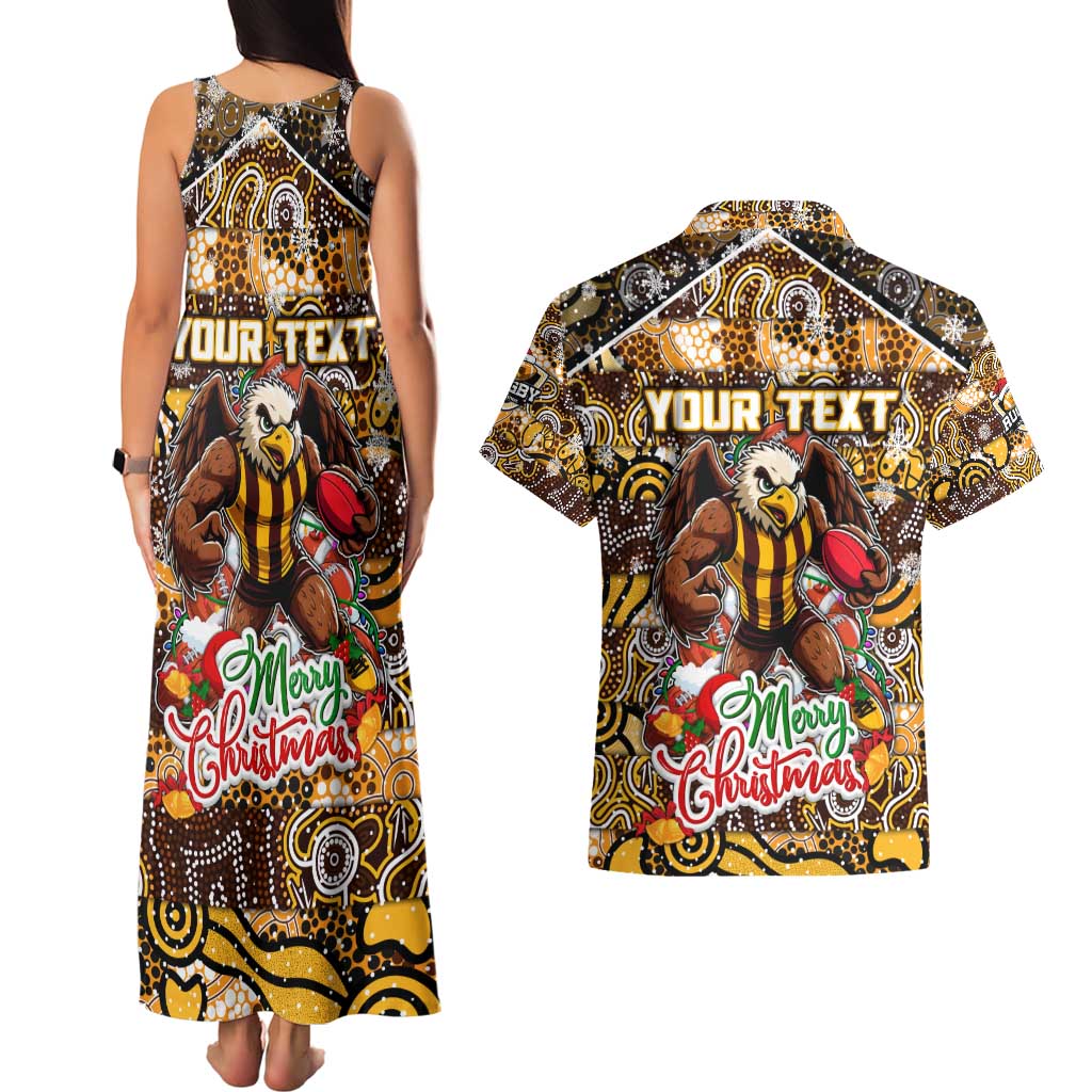Custom Hawks Rugby Merry Christmas Couples Matching Tank Maxi Dress and Hawaiian Shirt Indigenous Australian Art