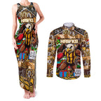 Custom Hawks Rugby Merry Christmas Couples Matching Tank Maxi Dress and Long Sleeve Button Shirt Indigenous Australian Art