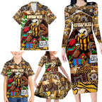 Custom Hawks Rugby Merry Christmas Family Matching Long Sleeve Bodycon Dress and Hawaiian Shirt Indigenous Australian Art