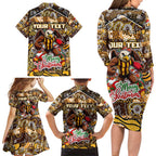 Custom Hawks Rugby Merry Christmas Family Matching Long Sleeve Bodycon Dress and Hawaiian Shirt Indigenous Australian Art