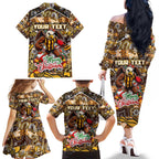Custom Hawks Rugby Merry Christmas Family Matching Off The Shoulder Long Sleeve Dress and Hawaiian Shirt Indigenous Australian Art
