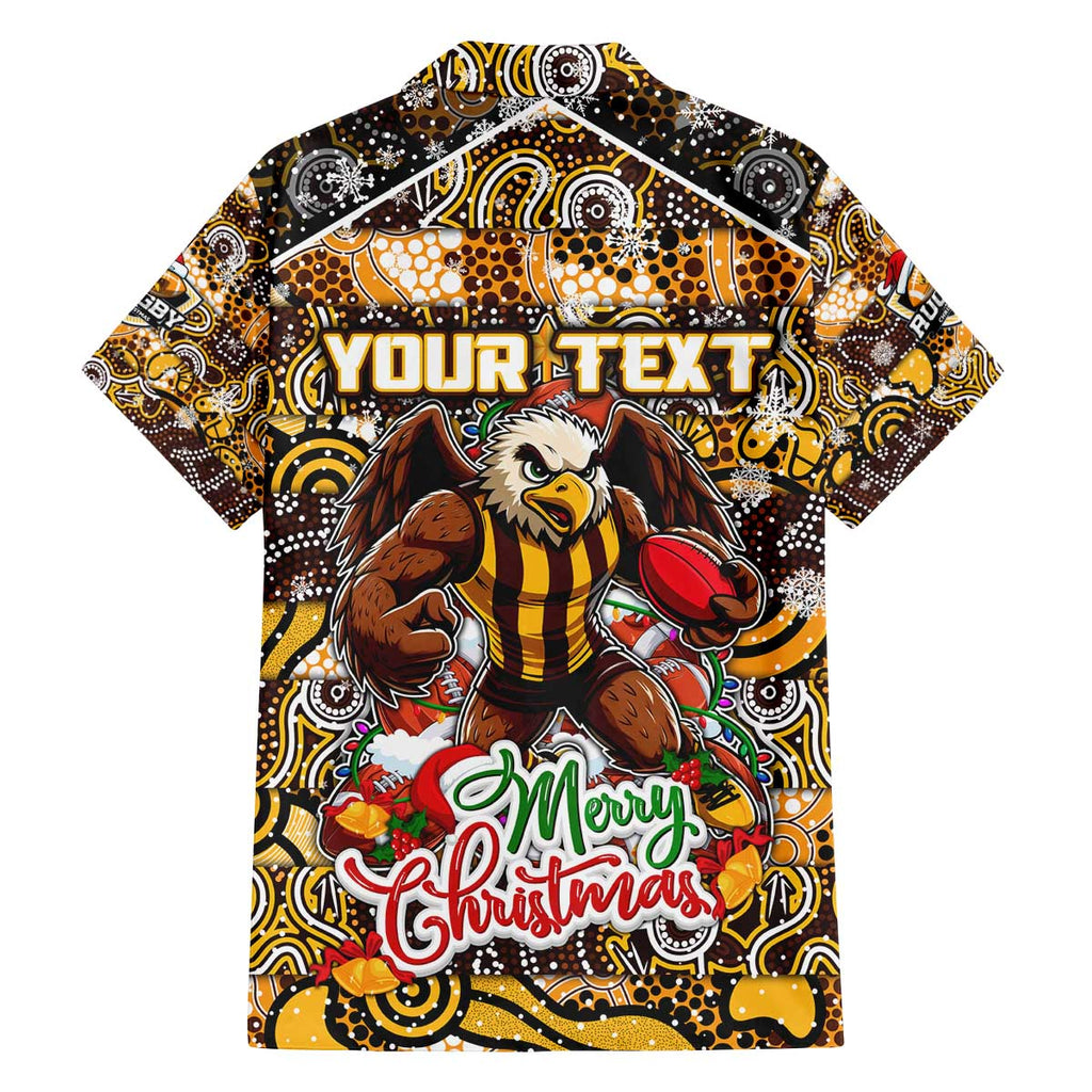 Custom Hawks Rugby Merry Christmas Family Matching Off The Shoulder Long Sleeve Dress and Hawaiian Shirt Indigenous Australian Art