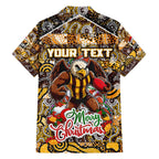 Custom Hawks Rugby Merry Christmas Family Matching Off The Shoulder Long Sleeve Dress and Hawaiian Shirt Indigenous Australian Art