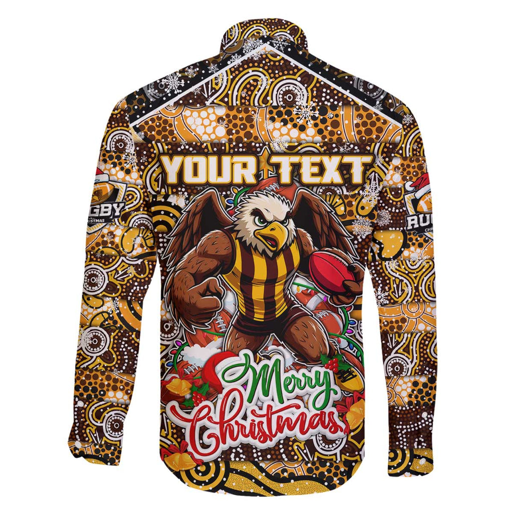 Custom Hawks Rugby Merry Christmas Family Matching Off The Shoulder Long Sleeve Dress and Hawaiian Shirt Indigenous Australian Art