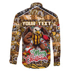 Custom Hawks Rugby Merry Christmas Family Matching Off The Shoulder Long Sleeve Dress and Hawaiian Shirt Indigenous Australian Art