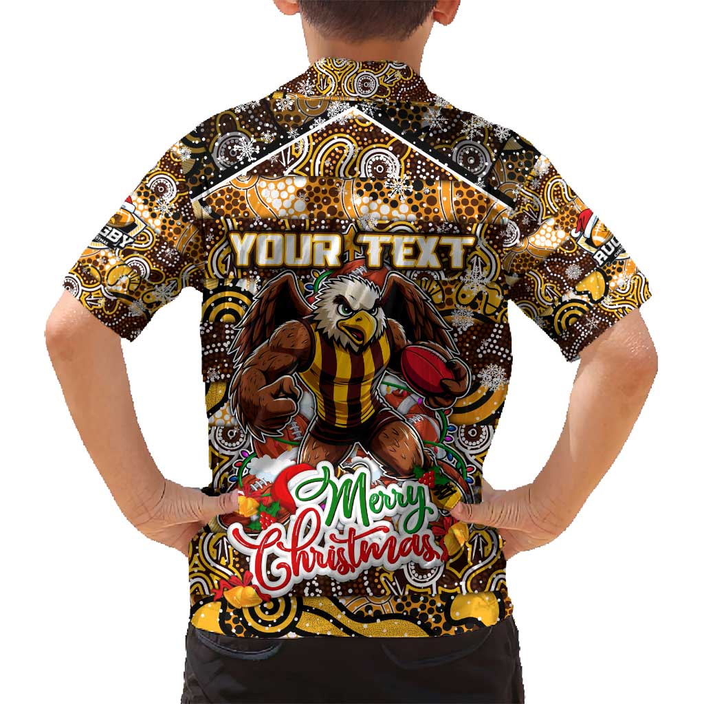 Custom Hawks Rugby Merry Christmas Family Matching Off Shoulder Maxi Dress and Hawaiian Shirt Indigenous Australian Art