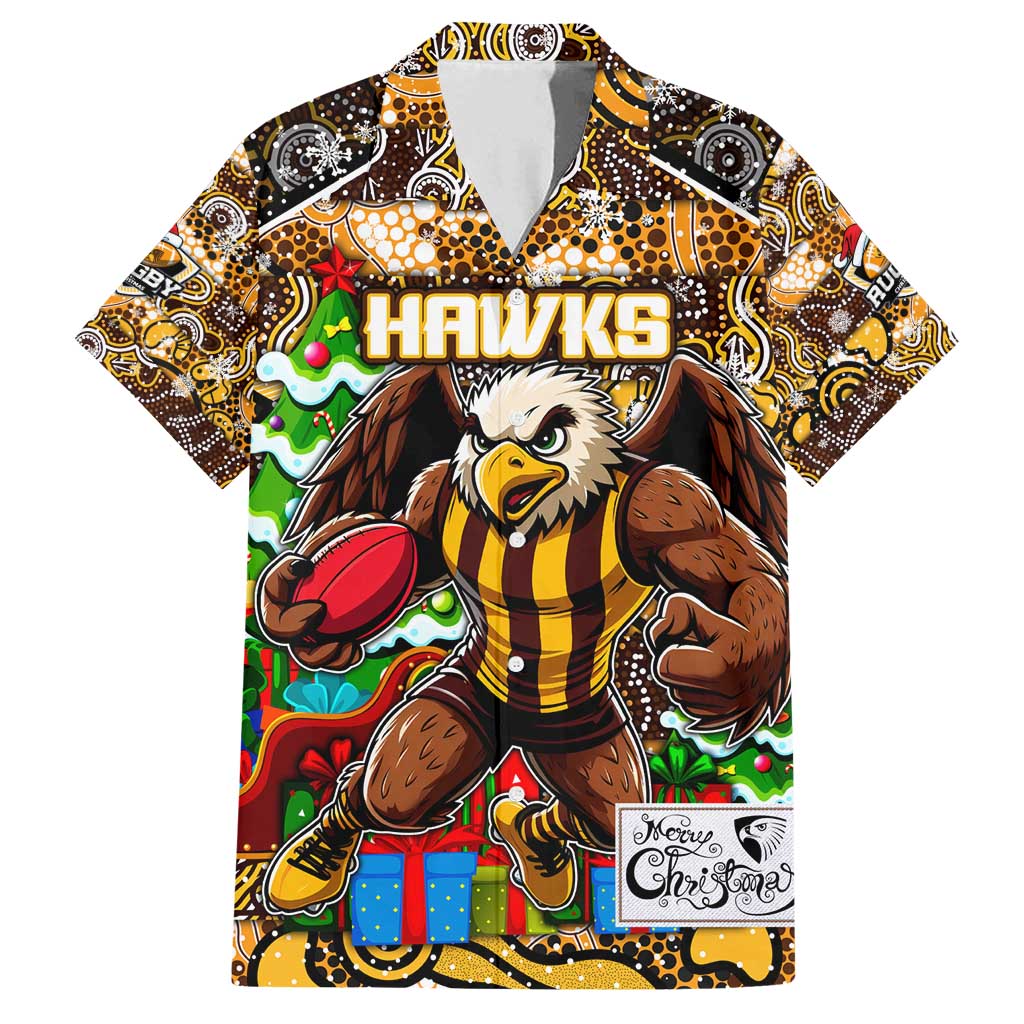 Custom Hawks Rugby Merry Christmas Family Matching Off Shoulder Maxi Dress and Hawaiian Shirt Indigenous Australian Art
