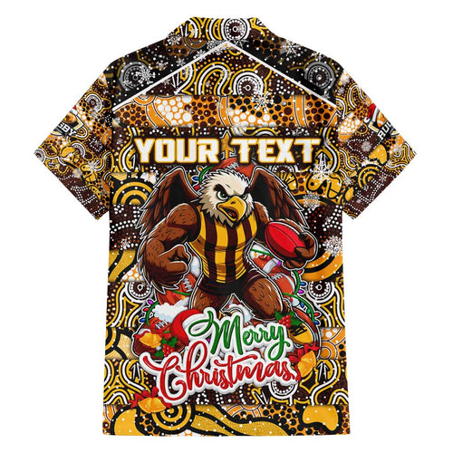 Custom Hawks Rugby Merry Christmas Family Matching Off Shoulder Short Dress and Hawaiian Shirt Indigenous Australian Art