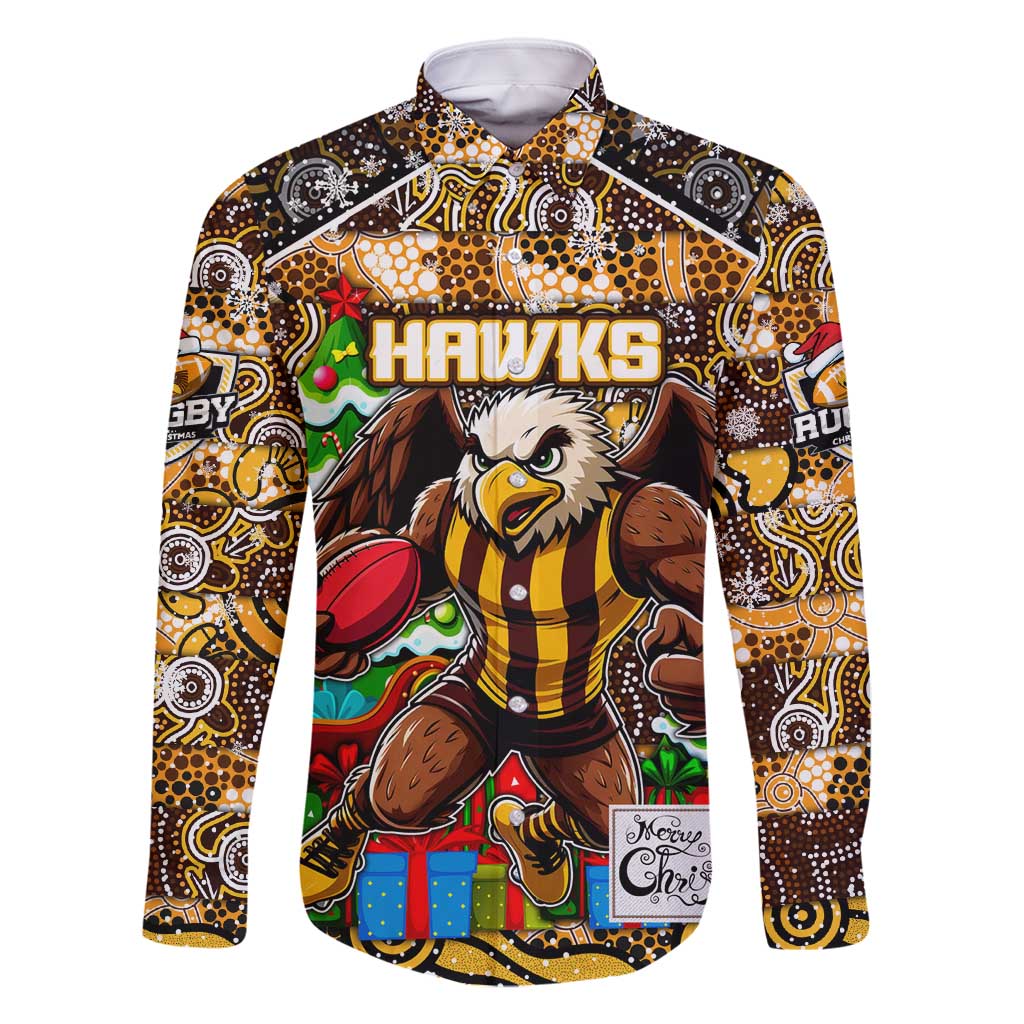 Custom Hawks Rugby Merry Christmas Family Matching Off Shoulder Short Dress and Hawaiian Shirt Indigenous Australian Art
