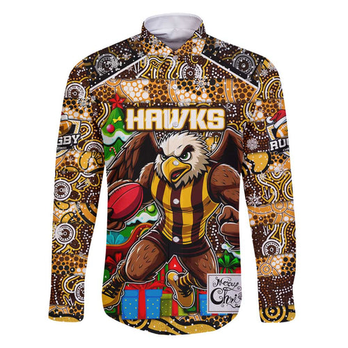 Custom Hawks Rugby Merry Christmas Family Matching Off Shoulder Short Dress and Hawaiian Shirt Indigenous Australian Art