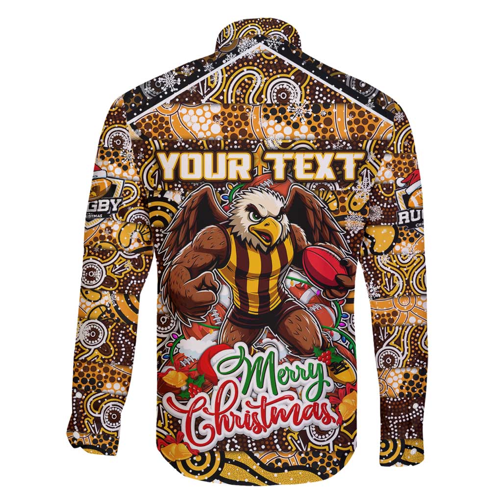 Custom Hawks Rugby Merry Christmas Family Matching Off Shoulder Short Dress and Hawaiian Shirt Indigenous Australian Art