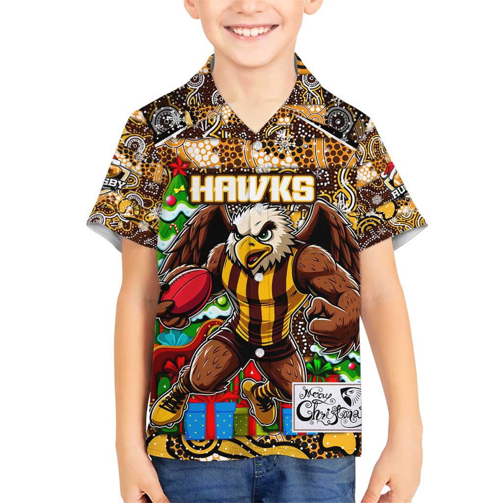 Custom Hawks Rugby Merry Christmas Family Matching Off Shoulder Short Dress and Hawaiian Shirt Indigenous Australian Art