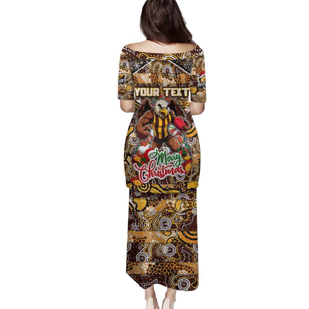 Custom Hawks Rugby Merry Christmas Family Matching Puletasi and Hawaiian Shirt Indigenous Australian Art