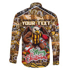 Custom Hawks Rugby Merry Christmas Family Matching Short Sleeve Bodycon Dress and Hawaiian Shirt Indigenous Australian Art