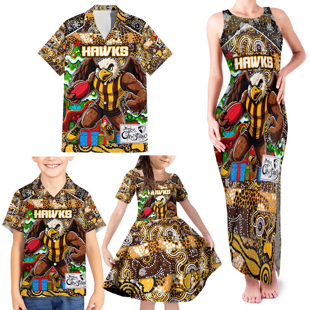 Custom Hawks Rugby Merry Christmas Family Matching Tank Maxi Dress and Hawaiian Shirt Indigenous Australian Art