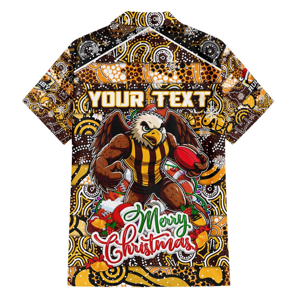 Custom Hawks Rugby Merry Christmas Hawaiian Shirt Indigenous Australian Art
