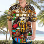 Custom Hawks Rugby Merry Christmas Hawaiian Shirt Indigenous Australian Art